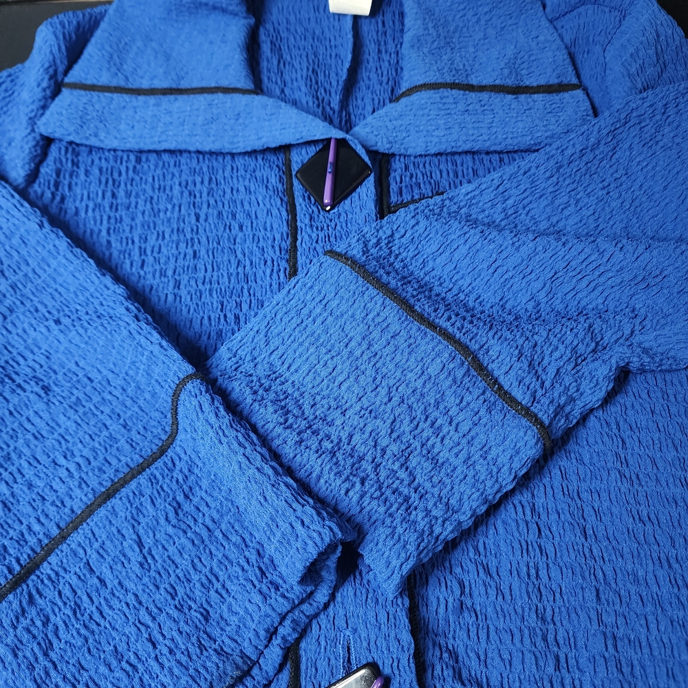 Blue Textured Button-Front Blazer Jacket - image 4